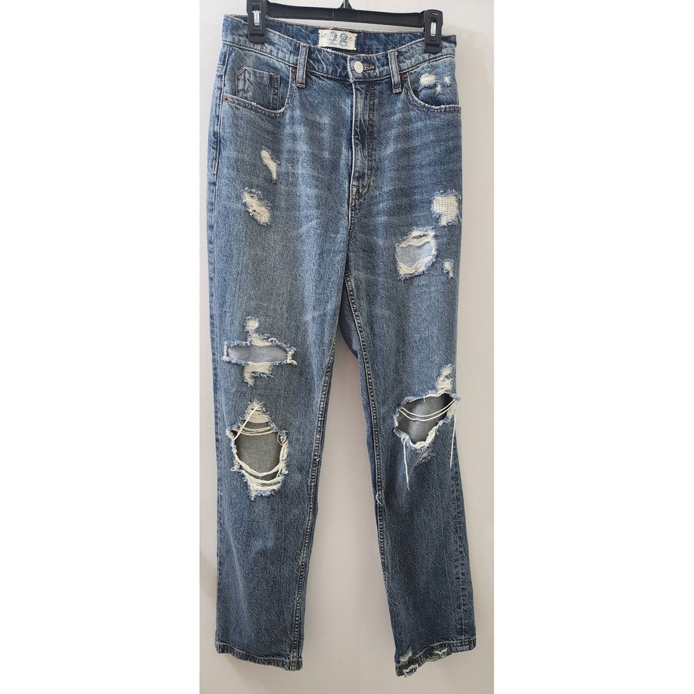 Free People We The Free CRVY High Rise Distressed Straight Leg Jeans‎ Blue 28